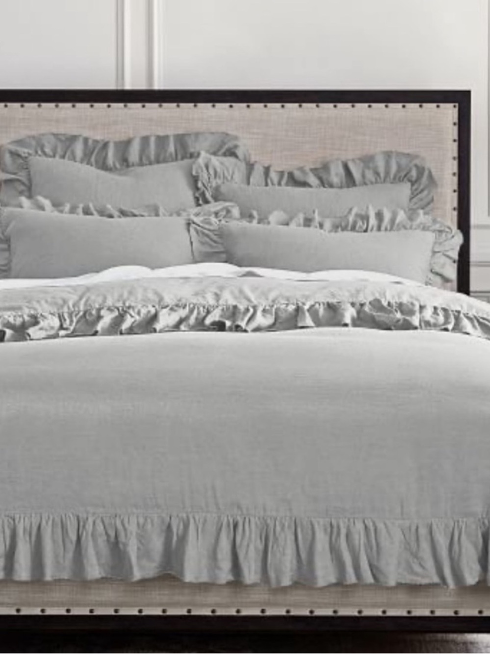 EUC Pottery Barn Gray Belgian Flax Ruffle Linen Duvet Tein